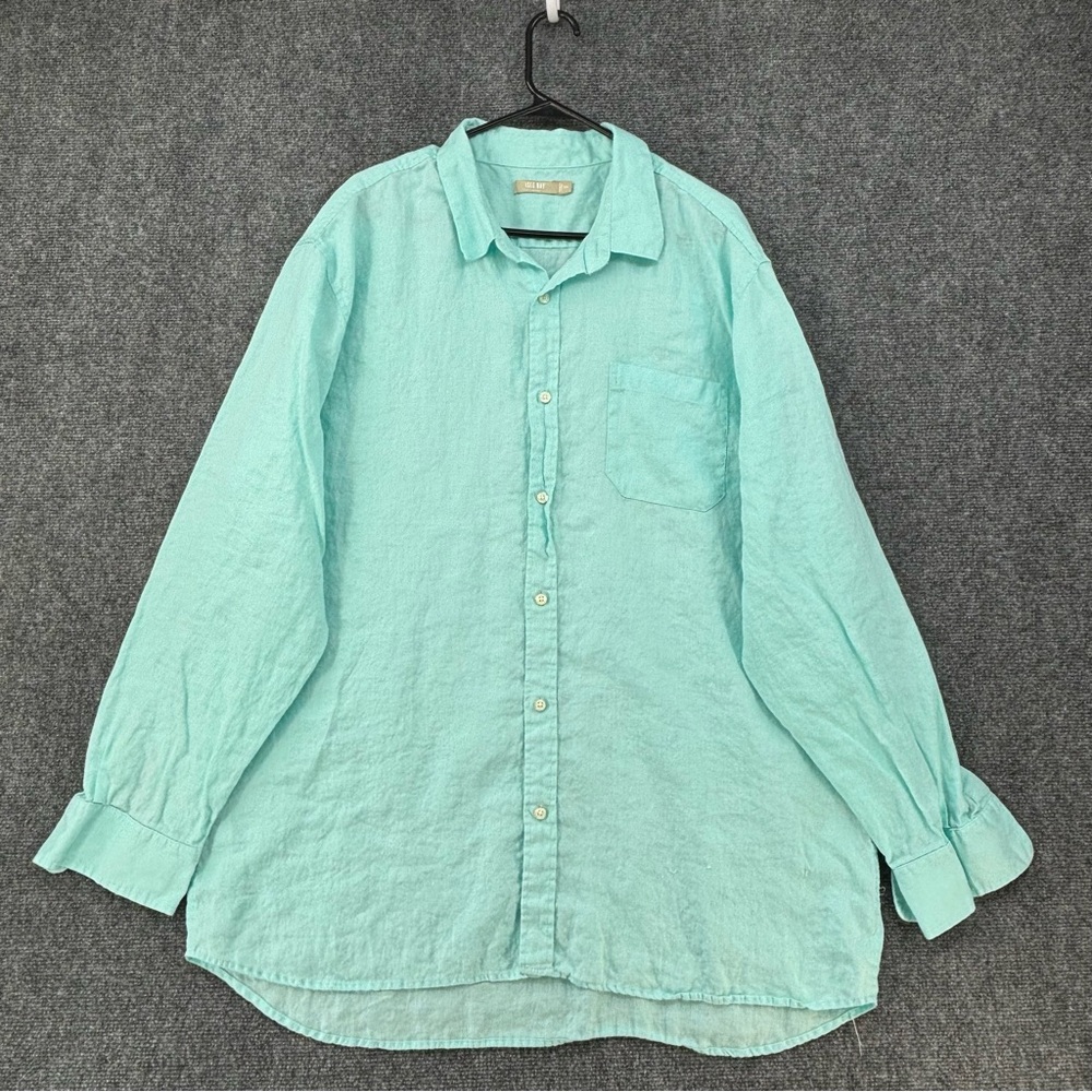 Isle Bay Mint Green Linen Long Sleeve Button Down Men’s XXL Preppy Vacation